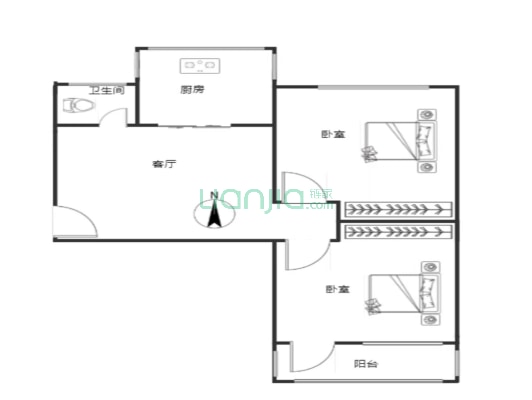 自来水公司家属院 2室1厅 南 北-户型图