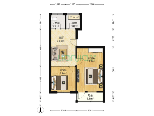 九华山小区 2室1厅1卫 65平方