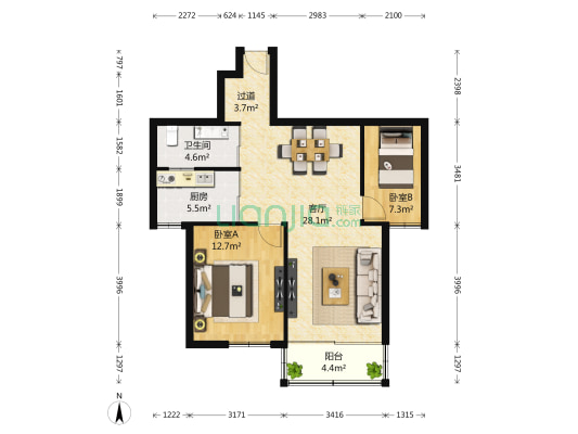 瑞金花苑 2室1厅1卫 94平方