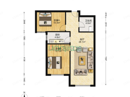 K2狮子城北区 2室2厅 南-户型图