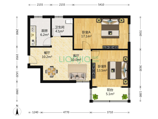 图情小区 2室2厅1卫 85平方