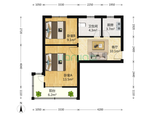 绿园三村 2室1厅1卫 60平方