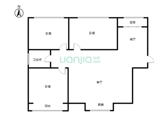 幸福城小区 3室2厅 南 北-户型图