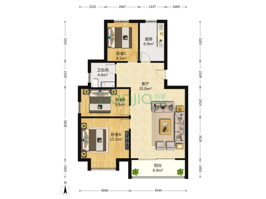 春江新城韩府坊 3室1厅1卫 98平方