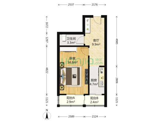 锦园里 1室1厅1卫 50平方