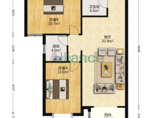 公园壹号  两居室  业主诚意出售-户型图