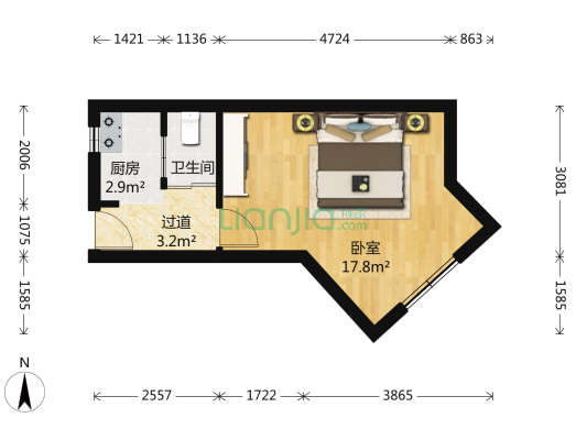 陆丰路1号 1室0厅1卫 37平方