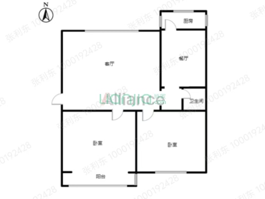 物探局园林社区 两居采光通风好 集中供暖 采光充足-户型图