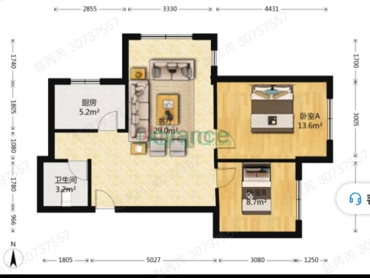 此房户型方正，采光充足， 交通便利，配套齐全-户型图