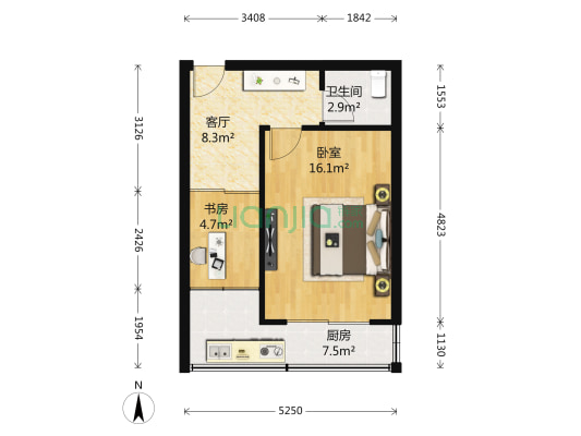 颂光里 2室1厅1卫 48平方