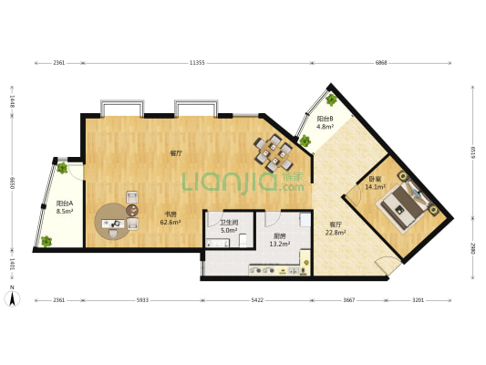 纽约豪园 2室1厅1卫 190平方