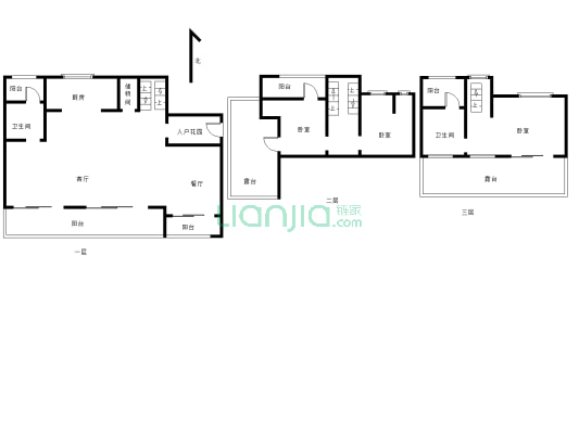 高品质别墅 户型方正，3+1层，带3个露台-户型图