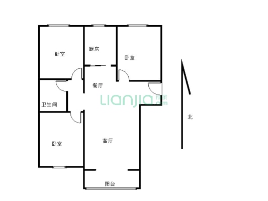 香江二期，南北通透三居，毛坯随意装修，看房方便-户型图