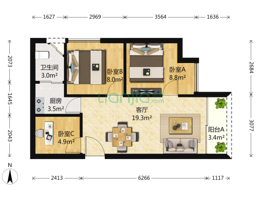 昊海君悦 3室1厅 235万