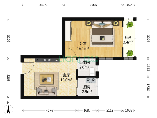 振华东里 1室1厅1卫 48平方