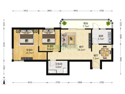 富华家园 2室2厅1卫 96平方