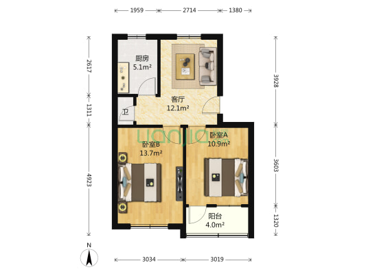 重汽宿舍田庄东路8号院 2室1厅1卫 60平方