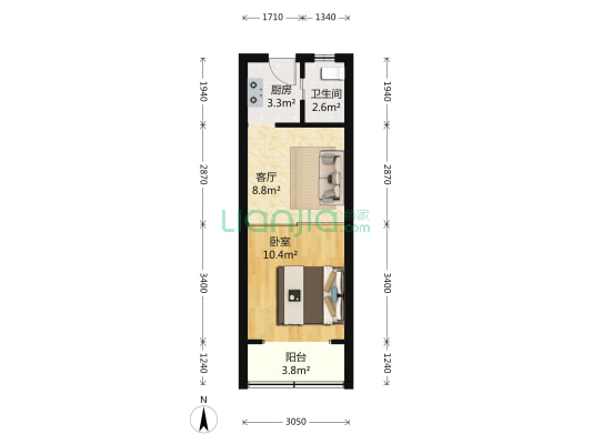 万航渡路1502号 1室1厅1卫 34平方