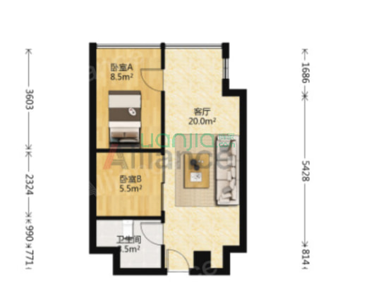 出售万科城际之光1居楼层好采光无遮挡-户型图