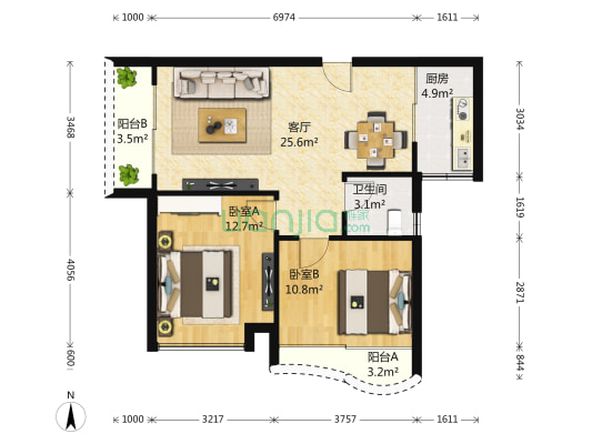 皇庭香格里花园 2室1厅1卫 67平方