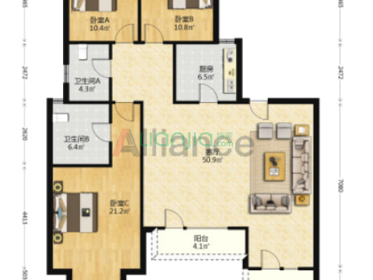 拥有独电梯厅，6米横厅，三居双卫精装拎包入住-户型图