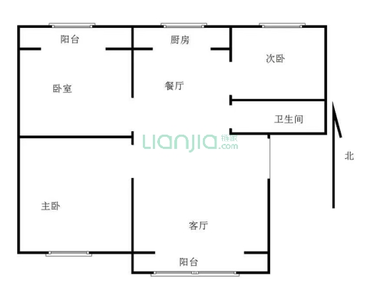 联合小区四号院 3室2厅 南 北-户型图
