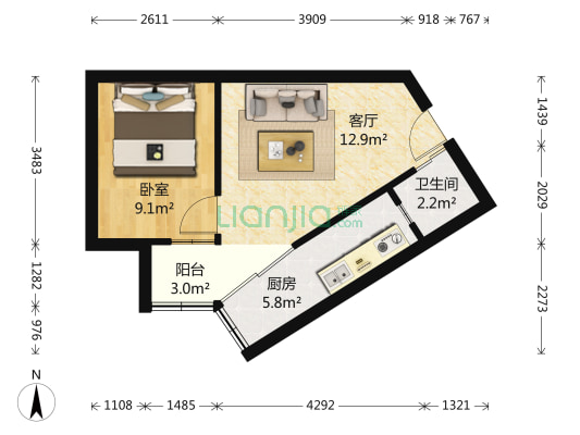 星河奥韵 1室1厅1卫 37平方