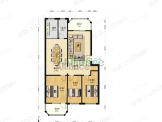 南北通透大三居，户型方正，明厨明卫，集中供暖-户型图