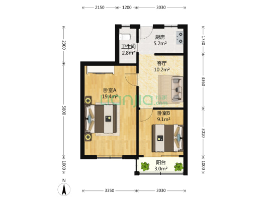 南中街53号 2室1厅1卫 66平方