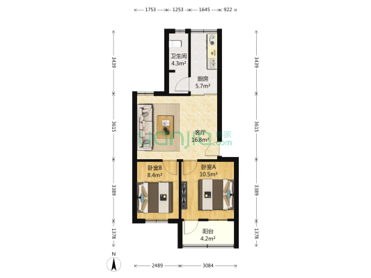 玫瑰花园 2室1厅1卫 67平方