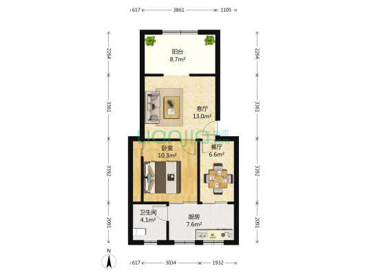 青羊上街185号 1室2厅1卫 53平方
