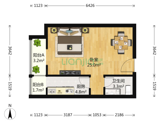 美景东方 1室0厅1卫 51平方