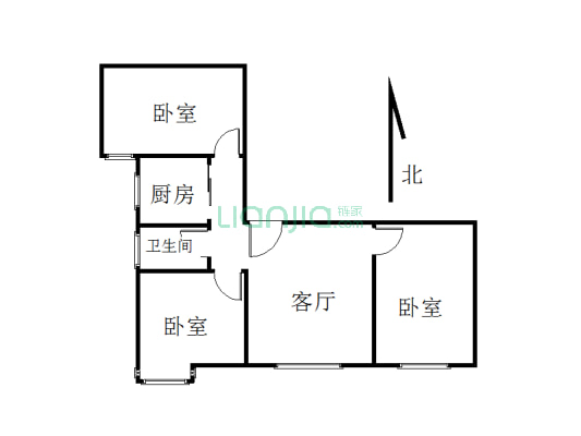 新华国际 3室2厅1卫 客厅朝南 双卧朝南 有证有暖-户型图
