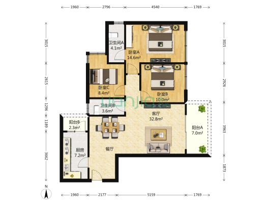 山水长天 3室1厅2卫 115平方