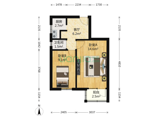 五路通北街3号院 2室1厅1卫 47平方