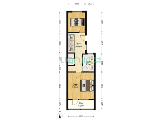 建厂局三队 2室1厅 南 北-户型图