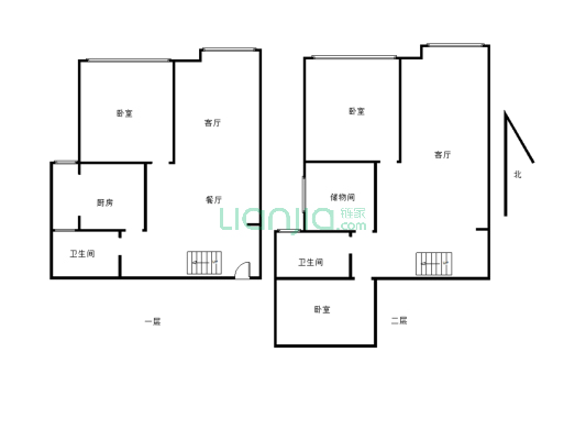 此房三室两厅一厨一卫，环境舒适，适合居住-户型图