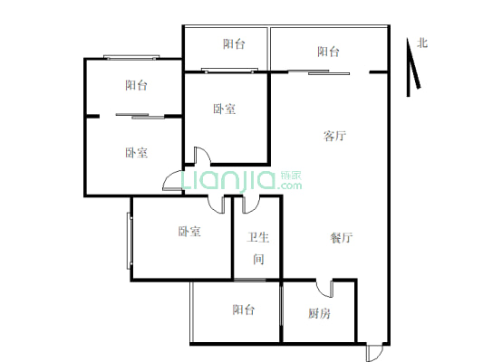 东坝毛坯大三房，中间楼层，业主急售-户型图