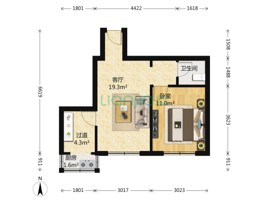 旭水蓝轩 1室1厅1卫 56平方