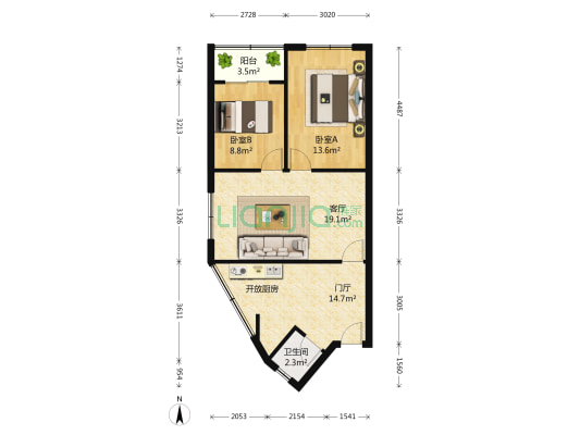 桐梓林北路3号 2室1厅1卫 82平方