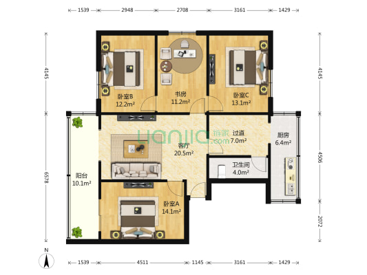 灯笼街102号 4室1厅1卫 108平方