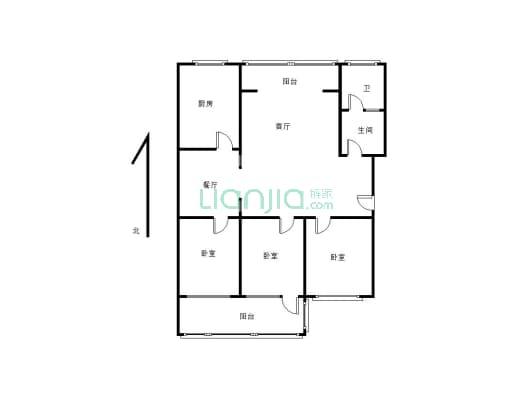 安康小区，步梯，三楼，三室两厅一厨一卫，三卧室朝阳-户型图