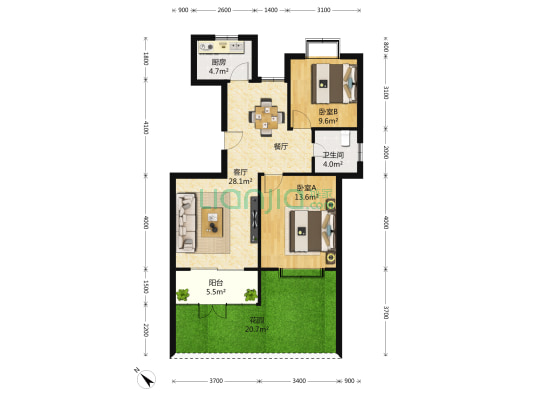 建设新苑 2室2厅1卫 91平方