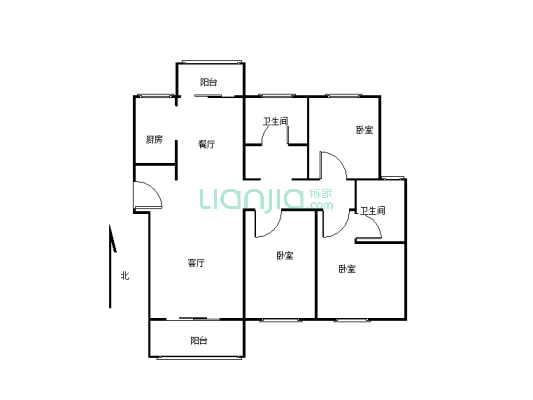急售新城区十八城136平双阳台3室2卫CBD中  心-户型图