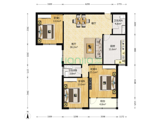 多元大厦 3室1厅2卫 149平方