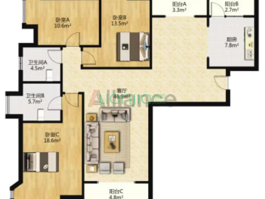 御景园  南北三居  中高楼层  满二-户型图