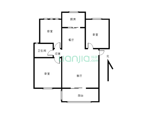 南乐县城精装修·三室两厅一卫·带家具家电-户型图