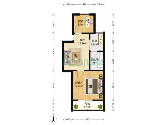 莲花新村西区 2室1厅1卫 53平方