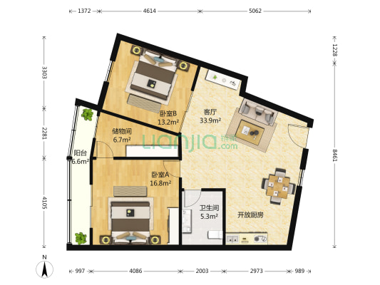 书苑里小区 2室1厅1卫 108平方
