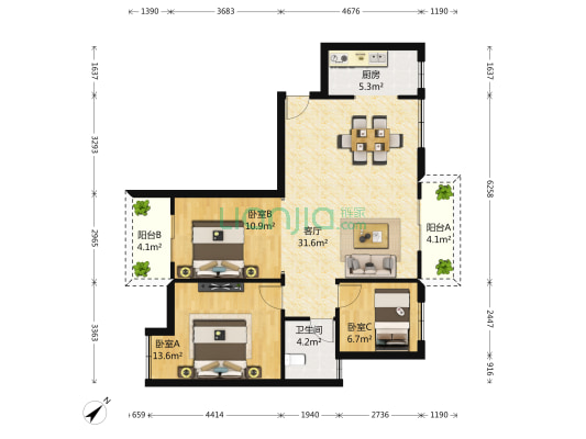 幸福湾星润 3室1厅1卫 111平方